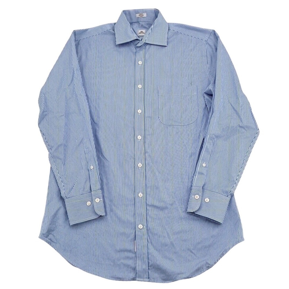 Peter Millar Shirt Mens Medium Blue White Nanoluxe Stripe Easycare Button Down